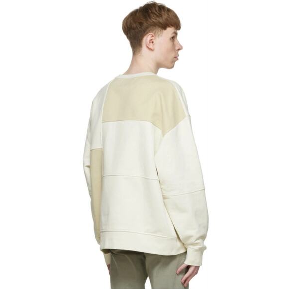 FRAME Patchwork French Cotton-Terry Crewneck Sweatshirt in Milk Beige Size Large - Picture 2 of 8